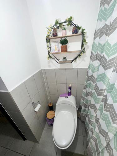 a bathroom with a white toilet in a room at Mariscal uno zona 11 in Guatemala