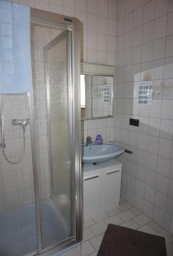 a bathroom with a shower and a sink at Ferienwohnung Siglinde in Simmern
