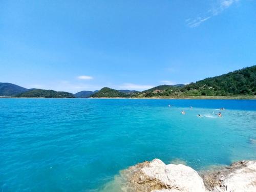 a large body of water with people swimming in it at TARA Vila Rajak in Zaovine