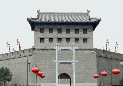 a large building with red balls in front of it at Xian Jue Vu Hotel in Xi'an