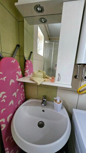 a bathroom with a sink and a mirror at Sova in Vršac