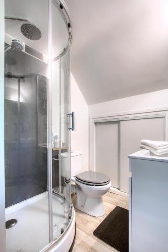 une salle de bain avec douche et toilettes dans l'établissement L'atelier de Barbizon - Studio, à Barbizon