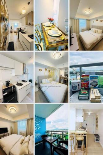 Un collage de diferentes imágenes de una habitación. en Double Deluxe Room with Mount Arayat View at Azure North San Fernando Pampanga, en San Fernando