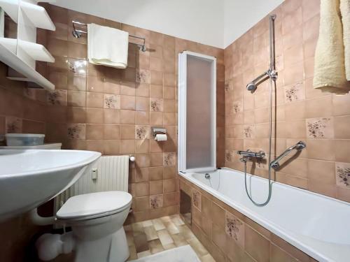 a bathroom with a toilet and a sink and a shower at Villa AlexanderCharmante Wohnung mit Bergblick, Villa Alexander in Semmering