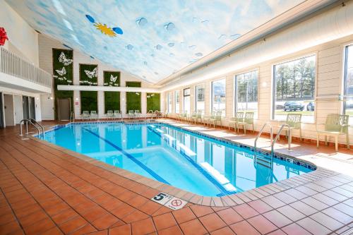 a large swimming pool in a large building at Natura Treescape Resort in Wisconsin Dells
