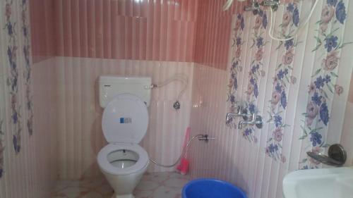a bathroom with a toilet and a shower at Vamoose Maa Bhawani Munsiyari in Munsyari