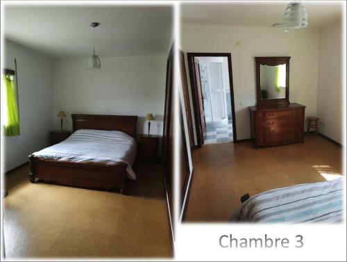 two pictures of a bedroom with a bed and a dresser at Foz do Arelho dans un cadre paradisiaque in Foz do Arelho