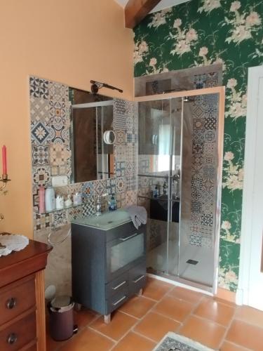 une salle de bain avec douche et lavabo dans l'établissement Maison Biziari, à Urrugne