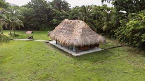 a small hut with a grass roof on a field at Camping Tequendama - Parque Tayrona in El Zaino