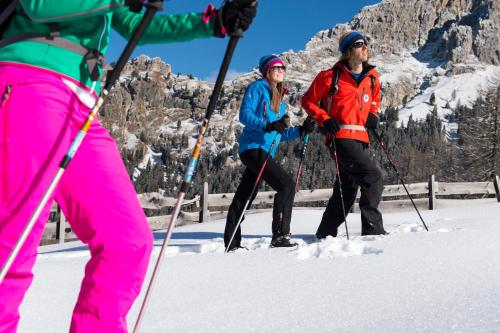 a group of people on skis in the snow at Hotel Dosses in Tires