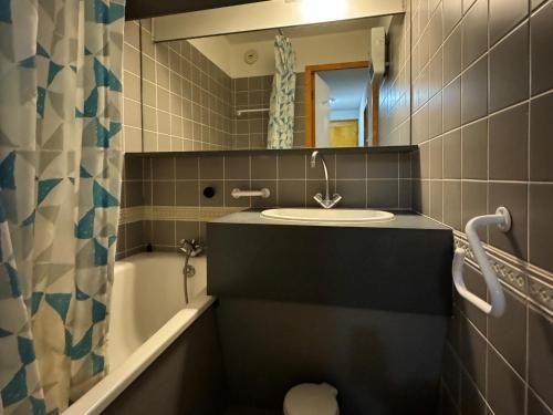 une salle de bain avec un lavabo et une baignoire dans l'établissement Appartement tout confort proche pistes avec balcon, WIFI, animaux admis - FR-1-181-2179, à La Plagne Tarentaise