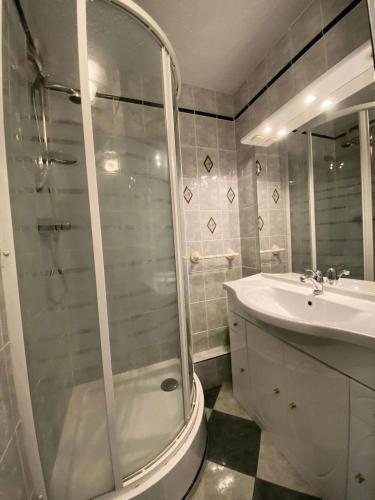 une salle de bain avec une douche, des toilettes et un lavabo dans l'établissement Résidence Kandahar - Agréable studio au centre de la station MAE-5691, à Vénosc