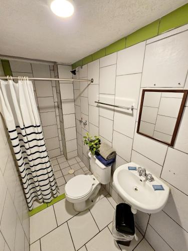 a bathroom with a toilet and a sink at Hotel del Refugio in Guadalajara