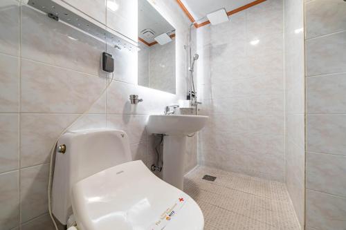 a bathroom with a toilet and a sink at Sokcho Ritz Hotel in Sokcho