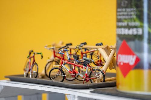 a group of bikes on a tray on a shelf at B&B Bellagio Davos in Davos