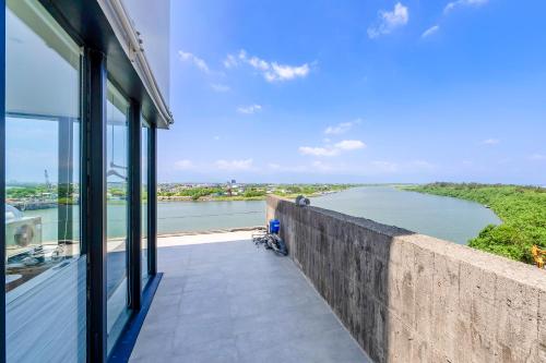 a view of a river from the balcony of a house at Ningxia Ocean in Yilan City