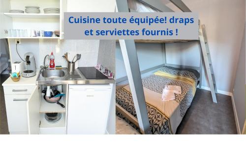 a small room with a bunk bed and a sink at Grands Studios Maillochon accès Gare de Poitiers et Centre ville à Pieds in Poitiers