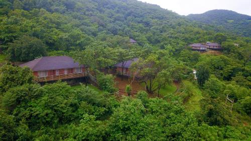 an aerial view of a house in the middle of a forest at Bougain Villa Resort Park By Dream Villas in Pune