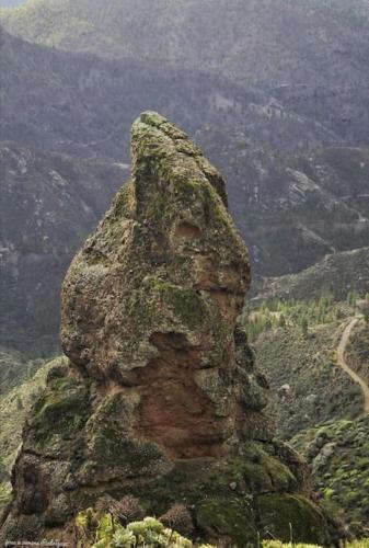 a large rock with moss on it on a mountain at La Casita de Coco Tejeda in Tejeda