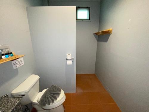 a bathroom with a white toilet and a window at TropiCoco Beach Resort Koh Phangan in Haad Yao