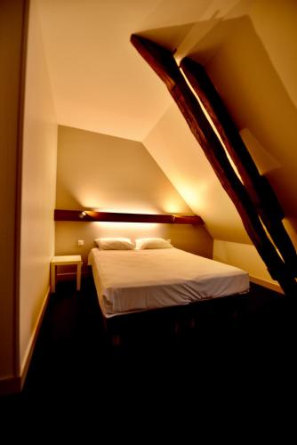 a bedroom with a bed in a room at Le Relais du Château in Saint-Fargeau