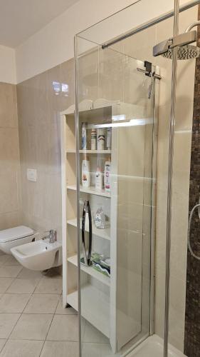 a bathroom with a shower and a toilet and a sink at il Sole di Baggio in Milan