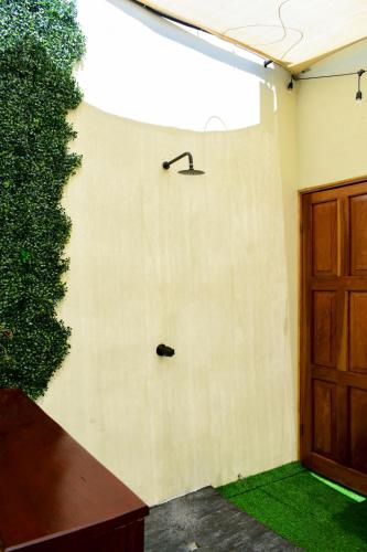 a wall with a plant next to a door at Casa Ana, Flores Island in Flores