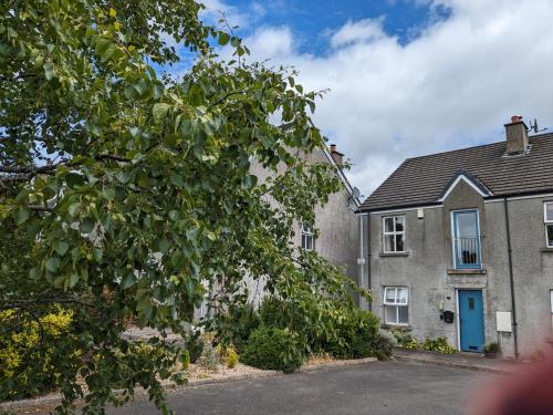 an old house with a blue door on a street at The Jays in Bryansford