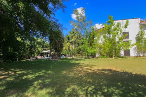 a large grassy yard in front of a building at Hotel Ciudad Real Palenque in Palenque