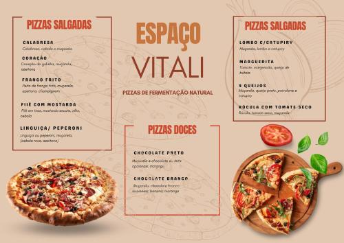 a menu for a pizza restaurant with two pizzas at Espaço Vitali in Blinha