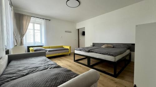 a living room with two beds and a couch at Family Apartments Černice in Mojné