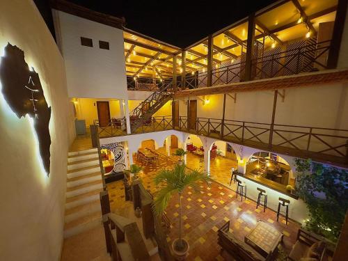 an overhead view of a building with a staircase at Fly Fishes Hotel in Saint-Louis