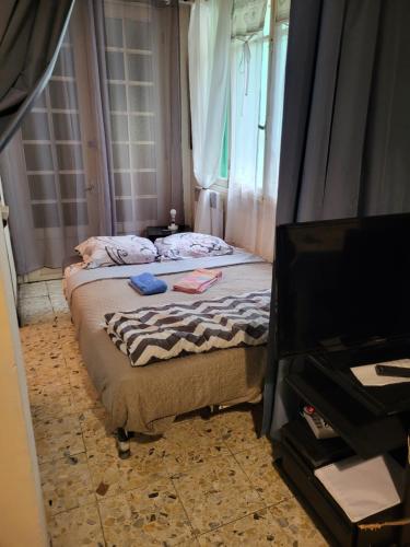 Cette chambre comprend 2 lits et une télévision. dans l'établissement 2 pieces pour 4 personnes proche tram, à Nice