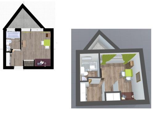 un plan de sol et un miroir dans l'établissement Studio skis aux pieds, fonctionnel avec balcon, secteur La Daille, Val-d'Isère - FR-1-694-286, à Val dʼIsère