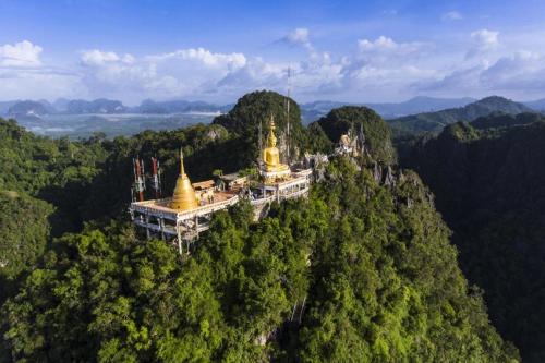 an aerial view of a temple on the top of a mountain at B2 Krabi Premier Hotel in Ao Nang Beach