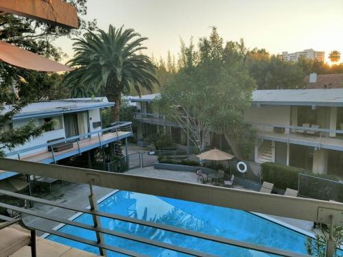 arial view of a hotel with a swimming pool at Highland Gardens Hotel in Los Angeles