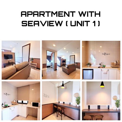 a collage of photos of a living room and an apartment with severvy at PD Seaview Sunset Cozy Staycation With Pool & Netflix, Private Unit in Port Dickson