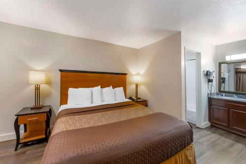 a hotel room with a bed and a sink at Rodeway Inn at Nevada State Capitol in Carson City