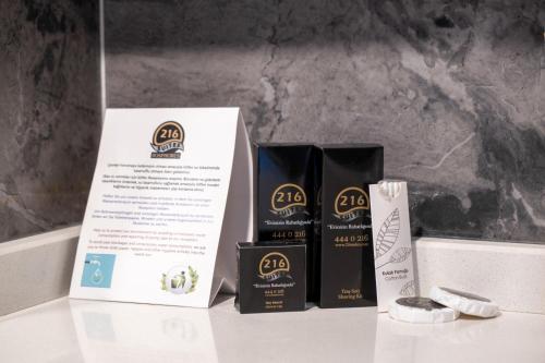 a box of three products sitting on a counter at 216 Bosphorus in Istanbul