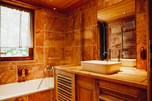 a bathroom with a sink and a bath tub at Joubarbe Violette by Lodji in Saint-Martin-de-Belleville