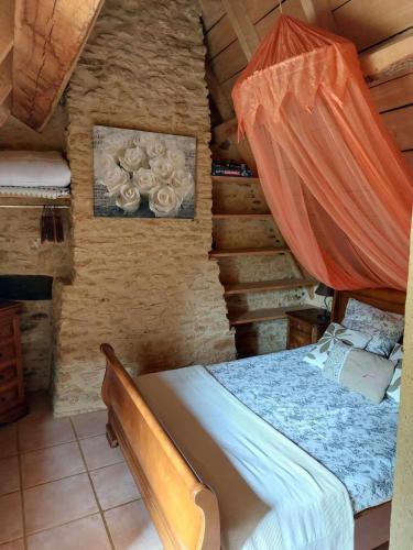 - une chambre avec un lit et une moustiquaire dans l'établissement Gîte 