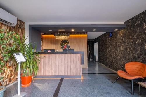 a lobby of a restaurant with a bar and chairs at 216 Bosphorus in Istanbul