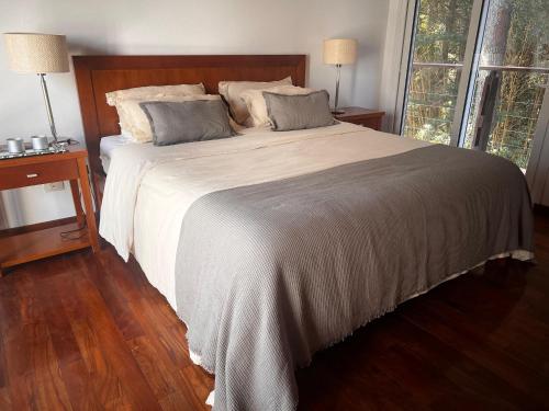 a bedroom with a large bed and a window at Bosque de Ciruelos in Carilo
