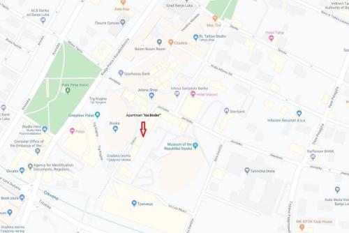 Un mapa con un marcador rojo. en Apartman iza Boske, en Banja Luka