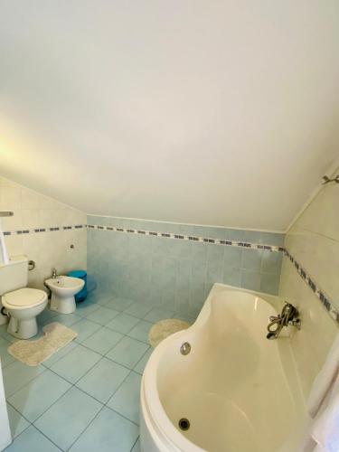 a bathroom with a tub and a toilet at Rapsodia Pension in Suceava