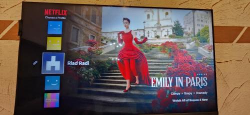 a picture of a poster of a woman walking down steps at Appartement Riad 5min à pied de l'aéroport in Marrakech