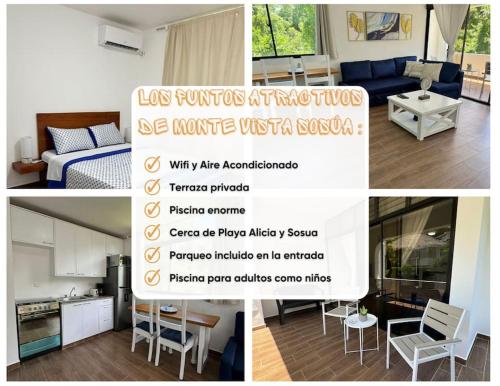 a collage of photos of a living room and a bedroom at Flat Sea & Sun Monte Vista in Sosúa