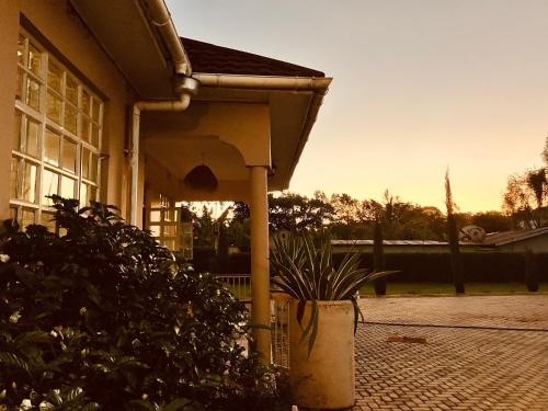 a front porch of a house with a potted plant at Allamanda House Meru in Arusha