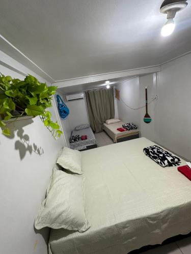 a small room with a bed and a couch at Casa Perola do Tapajós - Quartos privativos in Santarém