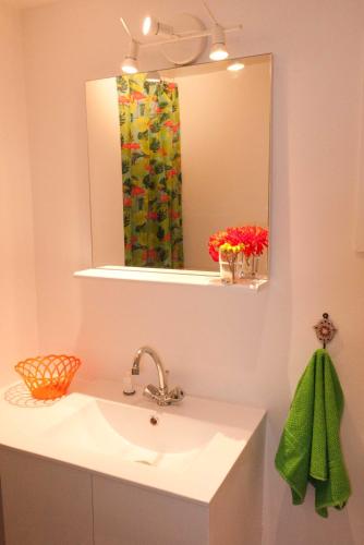 une salle de bain avec un lavabo et un miroir dans l'établissement Studio Apartment Centre Historique, à Arles